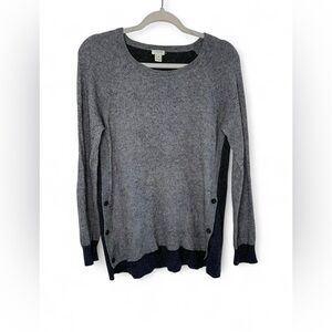 J.Crew Two-Tone Gray Crewneck Sweater Medium Elbow Patch Button Detail Knit